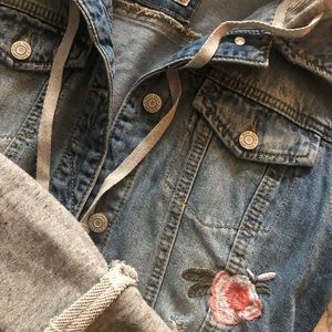 Like NEW, worn twice Denim floral hooded jacket